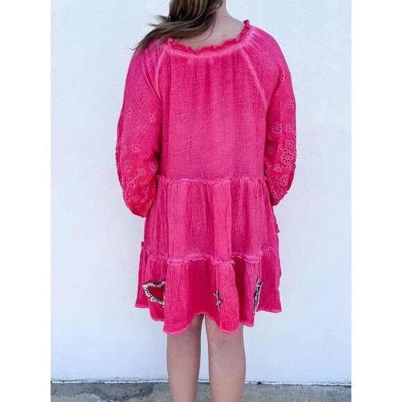 A Rare Bird Shine Bright One Size Star Heart Cutout Bling Rhinestone Tunic Dress - Picture 2 of 12